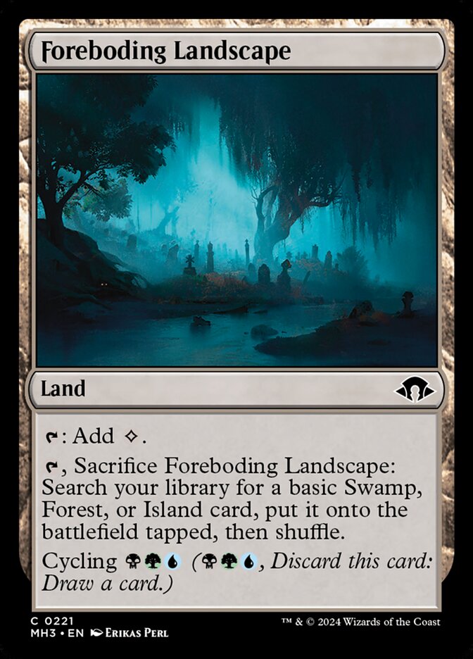 This Is An Image Of The Magic The Gathering Card Foreboding Landscape From The Set Tarkir: Dragonstorm Commander - Designed By Artist Erikas Perl