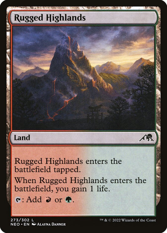 This Is An Image Of The Magic The Gathering Card Rugged Highlands From The Set Tarkir: Dragonstorm - Designed By Artist Carlos Palma Cruchaga