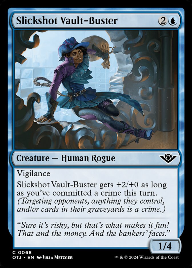 This Is An Image Of The Magic The Gathering Card Slickshot Vault-Buster From The Set Outlaws of Thunder Junction - Designed By Artist Julia Metzger