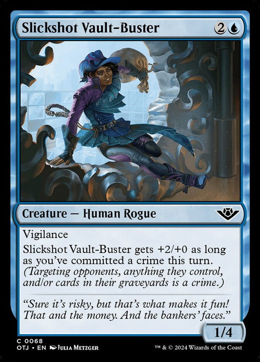 This Is An Image Of The Magic The Gathering Card Slickshot Vault-Buster From The Set Outlaws of Thunder Junction - Designed By Artist Julia Metzger