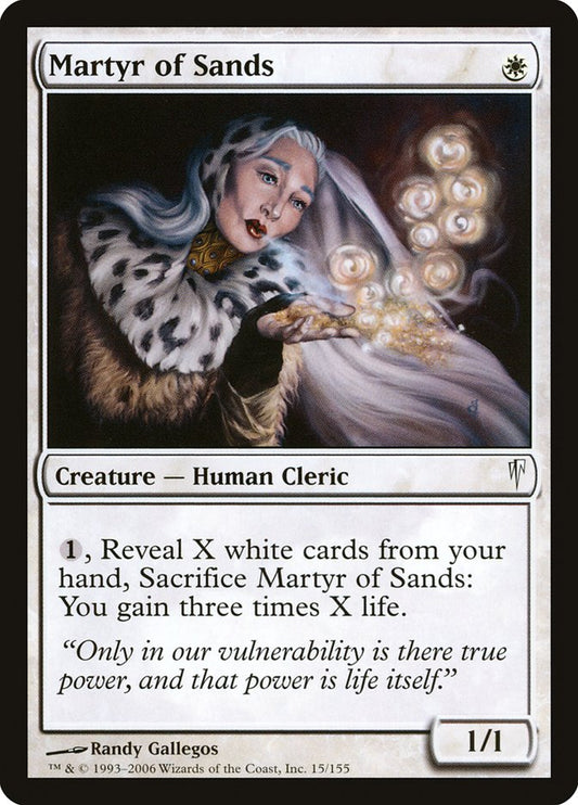 This Is An Image Of The Magic The Gathering Card Martyr of Sands From The Set Ultimate Masters - Designed By Artist Randy Gallegos