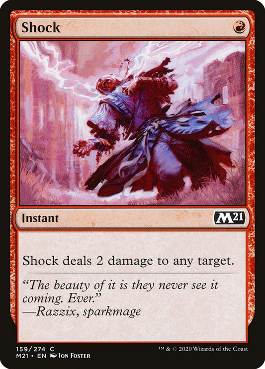 This Is An Image Of The Magic The Gathering Card Shock From The Set Murders at Karlov Manor - Designed By Artist Eric Wilkerson