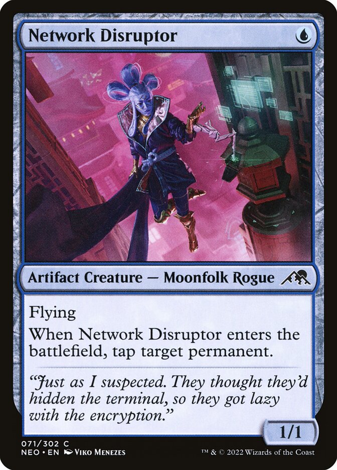 This Is An Image Of The Magic The Gathering Card Network Disruptor From The Set Kamigawa: Neon Dynasty - Designed By Artist Viko Menezes