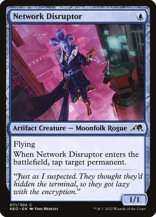 This Is An Image Of The Magic The Gathering Card Network Disruptor From The Set Kamigawa: Neon Dynasty - Designed By Artist Viko Menezes