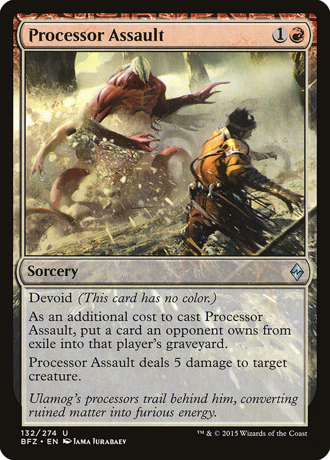 This Is An Image Of The Magic The Gathering Card Processor Assault From The Set Battle for Zendikar - Designed By Artist Jama Jurabaev