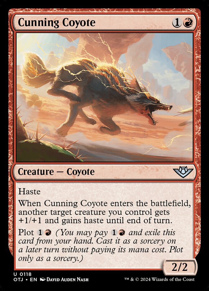 This Is An Image Of The Magic The Gathering Card Cunning Coyote From The Set Outlaws of Thunder Junction - Designed By Artist David Auden Nash