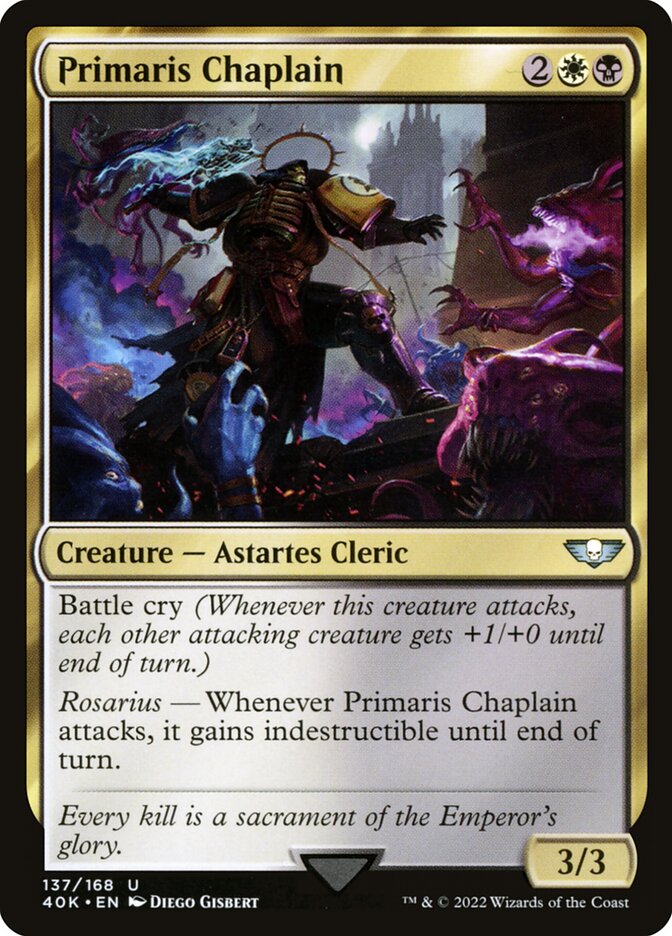 This Is An Image Of The Magic The Gathering Card Primaris Chaplain From The Set Warhammer 40,000 Commander - Designed By Artist Diego Gisbert