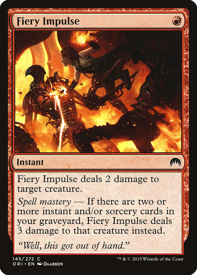 This Is An Image Of The Magic The Gathering Card Fiery Impulse From The Set Magic Origins - Designed By Artist Daarken
