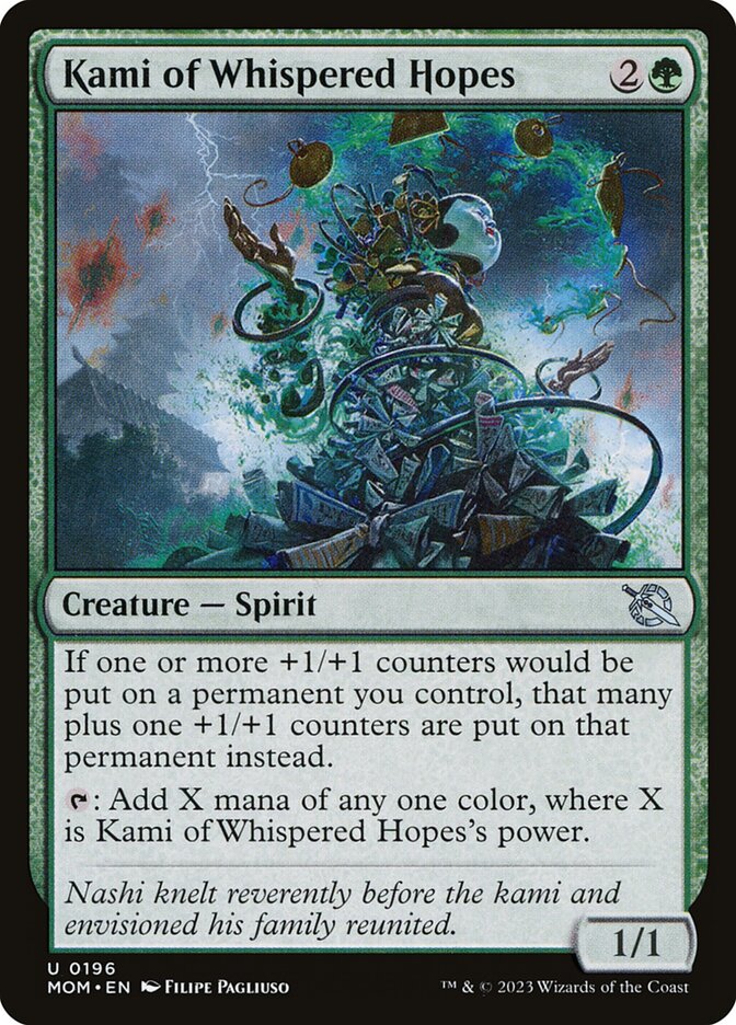 This Is An Image Of The Magic The Gathering Card Kami of Whispered Hopes From The Set March of the Machine - Designed By Artist Filipe Pagliuso