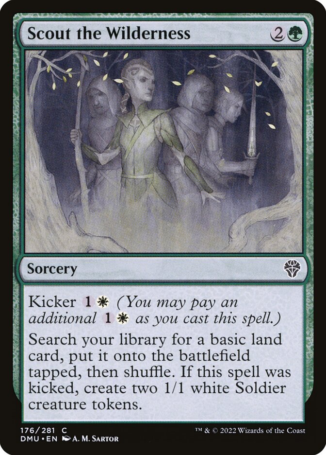 This Is An Image Of The Magic The Gathering Card Scout the Wilderness From The Set Dominaria United - Designed By Artist A. M. Sartor