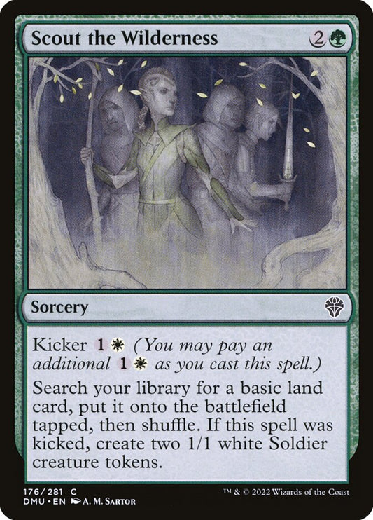 This Is An Image Of The Magic The Gathering Card Scout the Wilderness From The Set Dominaria United - Designed By Artist A. M. Sartor