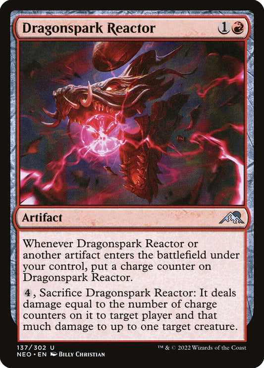 This Is An Image Of The Magic The Gathering Card Dragonspark Reactor From The Set Kamigawa: Neon Dynasty - Designed By Artist Billy Christian