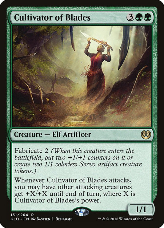 This Is An Image Of The Magic The Gathering Card Cultivator of Blades From The Set Kaldheim Commander - Designed By Artist Bastien L. Deharme