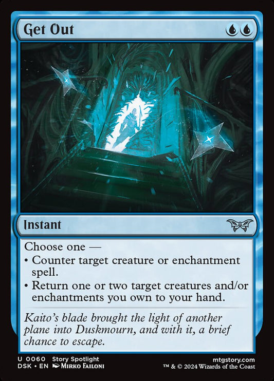 This Is An Image Of The Magic The Gathering Card Get Out From The Set Duskmourn: House of Horror - Designed By Artist Mirko Failoni