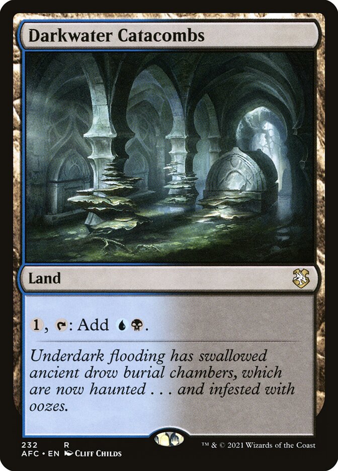 This Is An Image Of The Magic The Gathering Card Darkwater Catacombs From The Set Tarkir: Dragonstorm Commander - Designed By Artist Monte Michael Moore