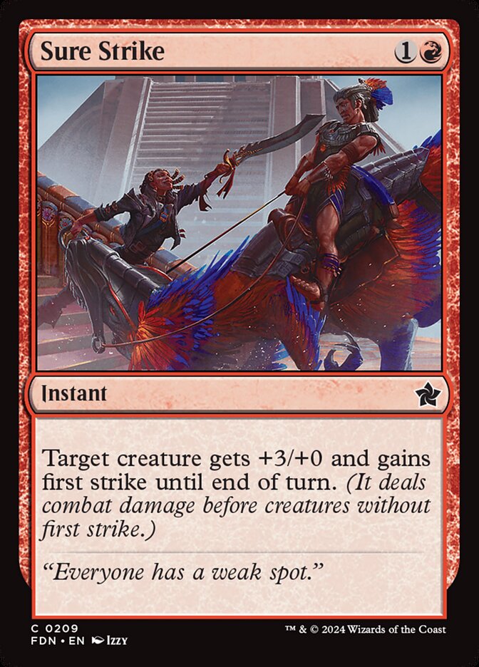 This Is An Image Of The Magic The Gathering Card Sure Strike From The Set Foundations - Designed By Artist Izzy