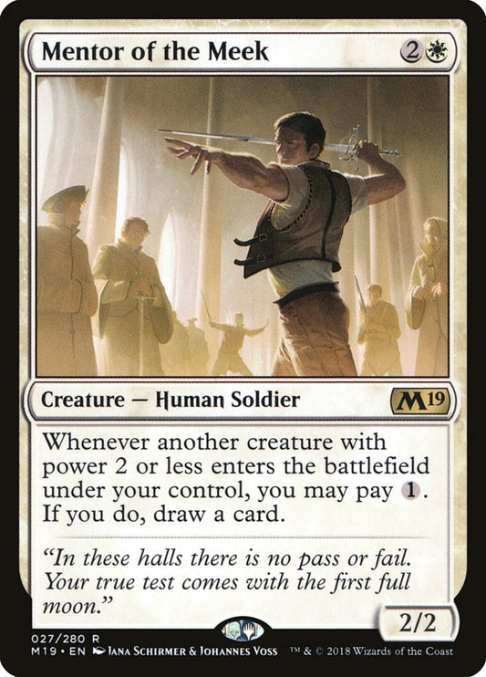 This Is An Image Of The Magic The Gathering Card Mentor of the Meek From The Set Innistrad Remastered - Designed By Artist Jana Schirmer & Johannes Voss