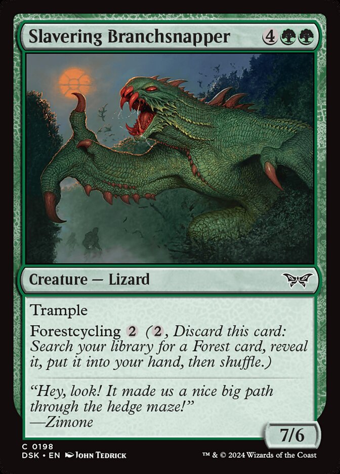 This Is An Image Of The Magic The Gathering Card Slavering Branchsnapper From The Set Duskmourn: House of Horror - Designed By Artist John Tedrick