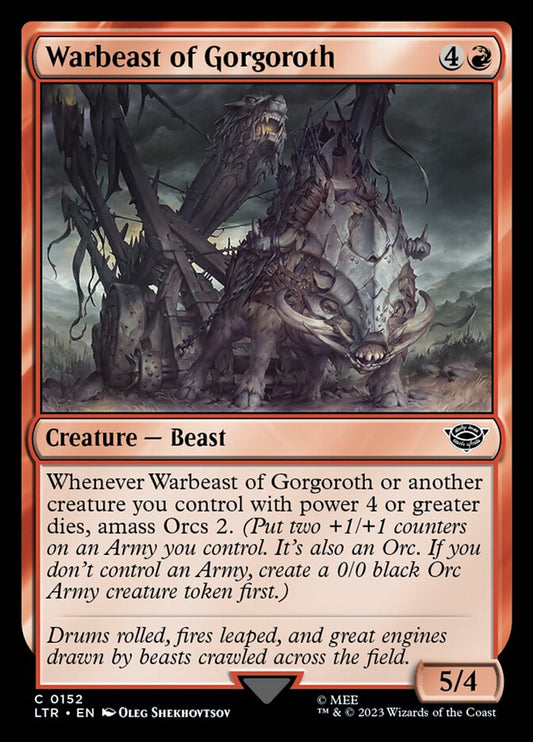 This Is An Image Of The Magic The Gathering Card Warbeast of Gorgoroth From The Set The Lord of the Rings: Tales of Middle-earth - Designed By Artist Oleg Shekhovtsov