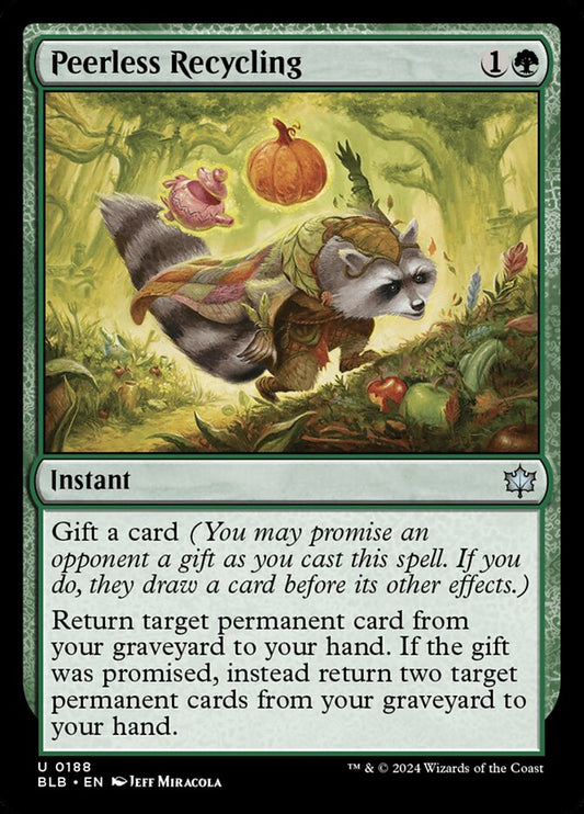 This Is An Image Of The Magic The Gathering Card Peerless Recycling From The Set Bloomburrow - Designed By Artist Jeff Miracola