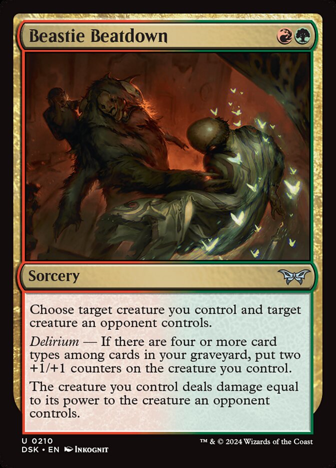 This Is An Image Of The Magic The Gathering Card Beastie Beatdown From The Set Duskmourn: House of Horror - Designed By Artist Inkognit
