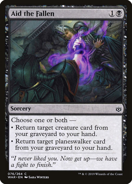 This Is An Image Of The Magic The Gathering Card Aid the Fallen From The Set War of the Spark - Designed By Artist Sara Winters