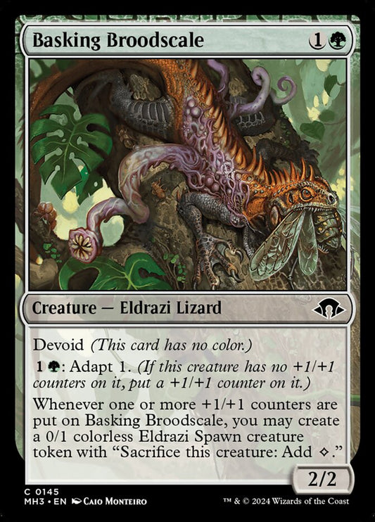 This Is An Image Of The Magic The Gathering Card Basking Broodscale From The Set Modern Horizons 3 - Designed By Artist Caio Monteiro