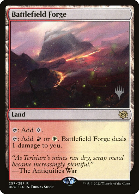 This Is An Image Of The Magic The Gathering Card Battlefield Forge From The Set Tarkir: Dragonstorm Commander - Designed By Artist Thomas Stoop