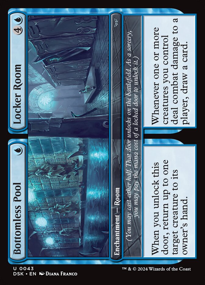 This Is An Image Of The Magic The Gathering Card Bottomless Pool // Locker Room From The Set Duskmourn: House of Horror - Designed By Artist Diana Franco