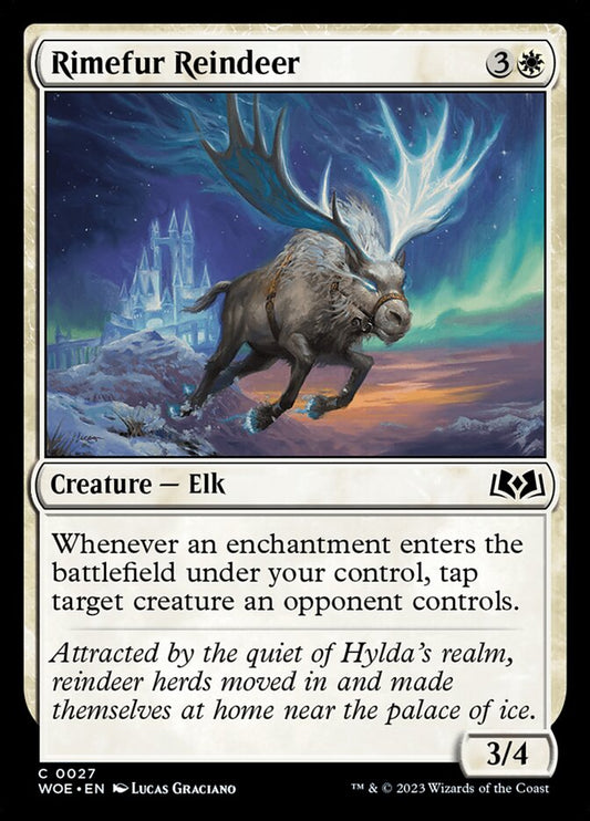This Is An Image Of The Magic The Gathering Card Rimefur Reindeer From The Set Wilds of Eldraine - Designed By Artist Lucas Graciano