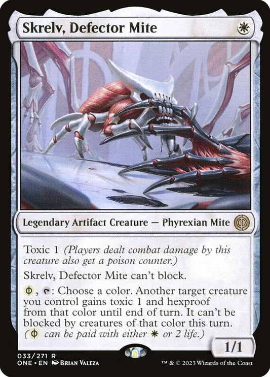 This Is An Image Of The Magic The Gathering Card Skrelv, Defector Mite From The Set Phyrexia: All Will Be One - Designed By Artist Brian Valeza