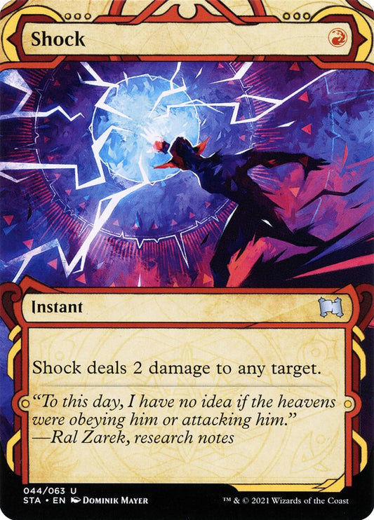 This Is An Image Of The Magic The Gathering Card Shock From The Set Murders at Karlov Manor - Designed By Artist Eric Wilkerson