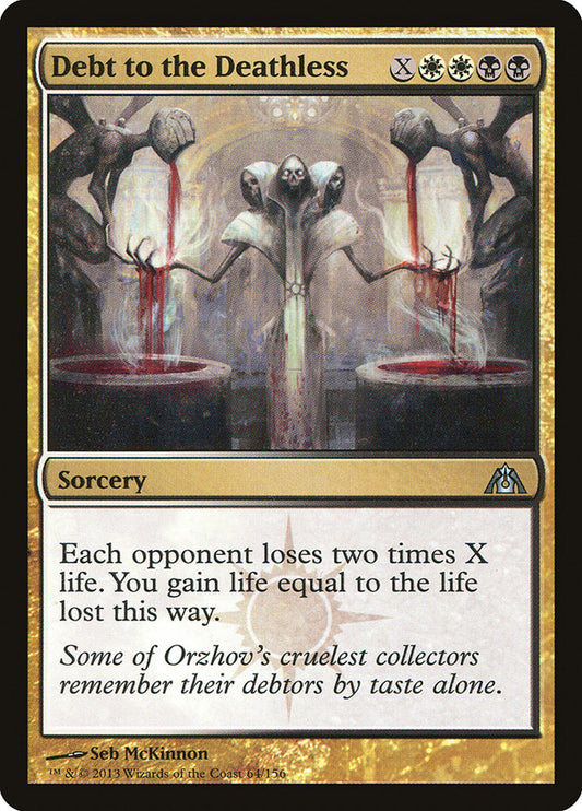 This Is An Image Of The Magic The Gathering Card Debt to the Deathless From The Set Ravnica Remastered - Designed By Artist Seb McKinnon