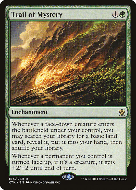 This Is An Image Of The Magic The Gathering Card Trail of Mystery From The Set Duskmourn: House of Horror Commander - Designed By Artist Raymond Swanland