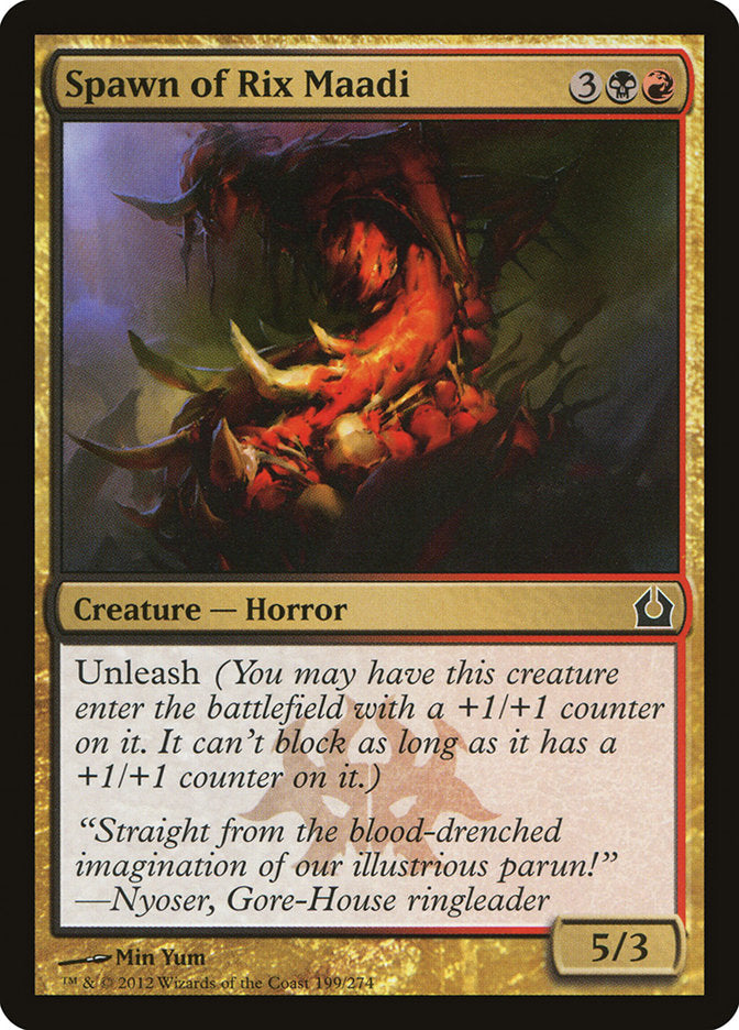 This Is An Image Of The Magic The Gathering Card Spawn of Rix Maadi From The Set Return to Ravnica - Designed By Artist Min Yum