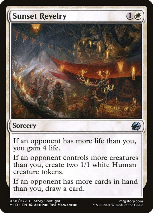 This Is An Image Of The Magic The Gathering Card Sunset Revelry From The Set Innistrad: Midnight Hunt - Designed By Artist Antonio José Manzanedo