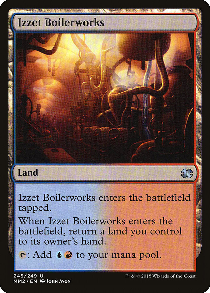 This Is An Image Of The Magic The Gathering Card Izzet Boilerworks From The Set Outlaws of Thunder Junction Commander - Designed By Artist John Avon