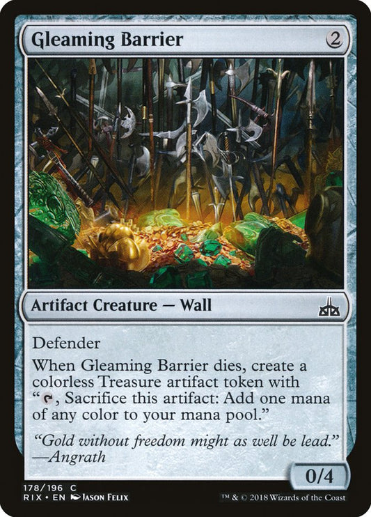 This Is An Image Of The Magic The Gathering Card Gleaming Barrier From The Set Foundations - Designed By Artist Jason Felix