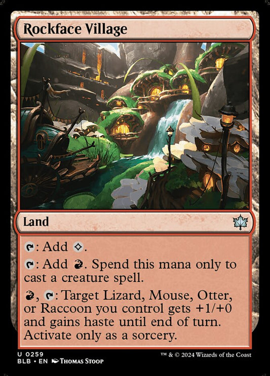 This Is An Image Of The Magic The Gathering Card Rockface Village From The Set Bloomburrow - Designed By Artist Thomas Stoop