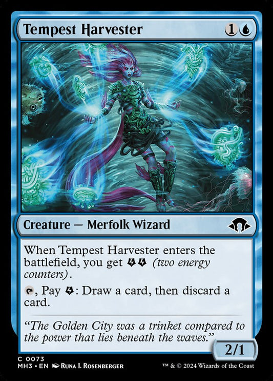 This Is An Image Of The Magic The Gathering Card Tempest Harvester From The Set Modern Horizons 3 - Designed By Artist Runa I. Rosenberger