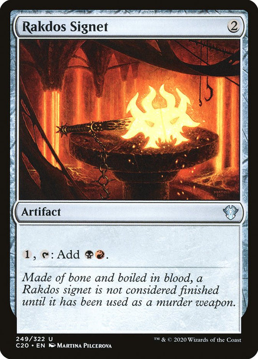 This Is An Image Of The Magic The Gathering Card Rakdos Signet From The Set Duskmourn: House of Horror Commander - Designed By Artist Martina Pilcerova