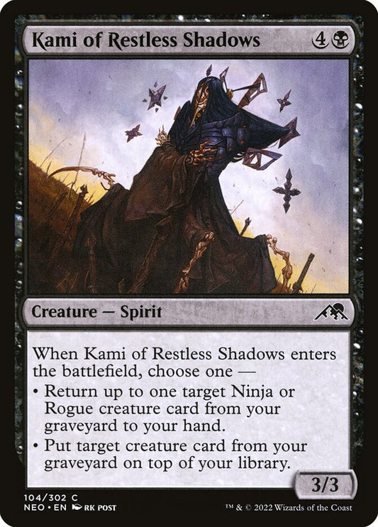 This Is An Image Of The Magic The Gathering Card Kami of Restless Shadows From The Set Kamigawa: Neon Dynasty - Designed By Artist rk post