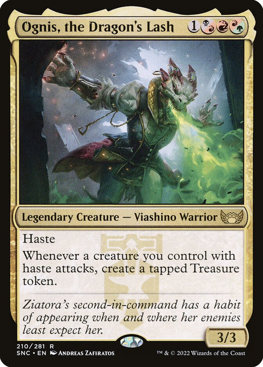 This Is An Image Of The Magic The Gathering Card Ognis, the Dragon's Lash From The Set Streets of New Capenna - Designed By Artist Andreas Zafiratos