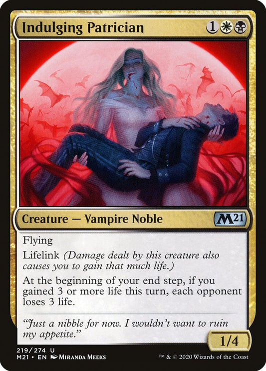 This Is An Image Of The Magic The Gathering Card Indulging Patrician From The Set Tarkir: Dragonstorm Commander - Designed By Artist Miranda Meeks