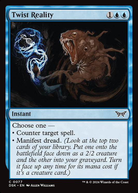 This Is An Image Of The Magic The Gathering Card Twist Reality From The Set Duskmourn: House of Horror - Designed By Artist Allen Williams