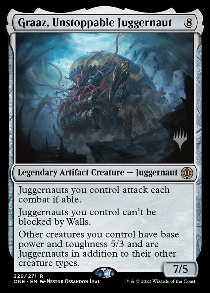 This Is An Image Of The Magic The Gathering Card Graaz, Unstoppable Juggernaut From The Set Phyrexia: All Will Be One - Designed By Artist Néstor Ossandón Leal