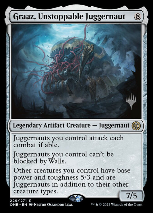 This Is An Image Of The Magic The Gathering Card Graaz, Unstoppable Juggernaut From The Set Phyrexia: All Will Be One - Designed By Artist Néstor Ossandón Leal