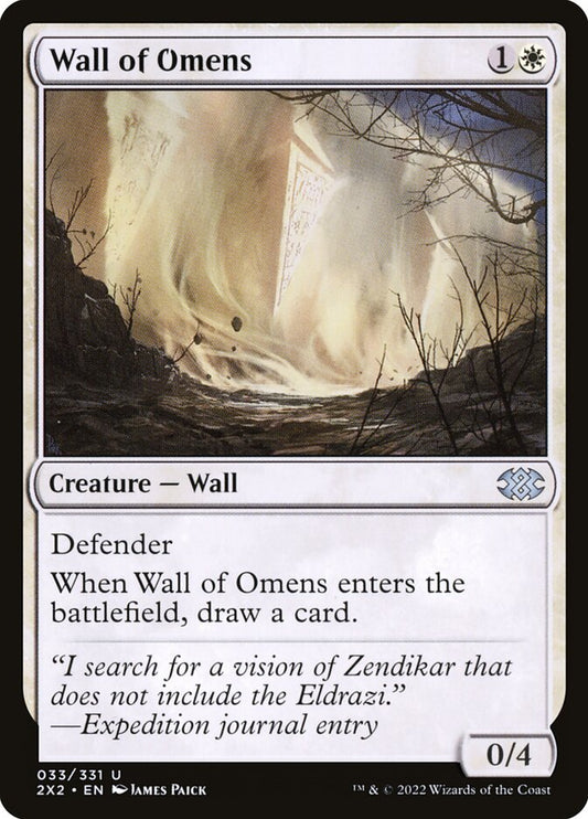 This Is An Image Of The Magic The Gathering Card Wall of Omens From The Set Tarkir: Dragonstorm Commander - Designed By Artist James Paick
