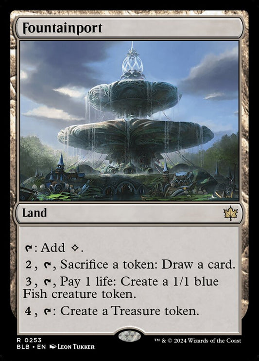 This Is An Image Of The Magic The Gathering Card Fountainport From The Set Bloomburrow - Designed By Artist Leon Tukker