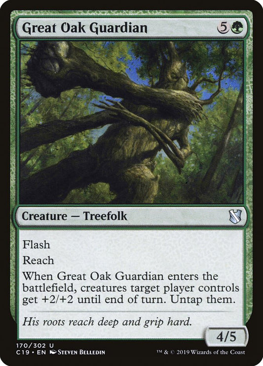 This Is An Image Of The Magic The Gathering Card Great Oak Guardian From The Set Commander 2019 - Designed By Artist Steven Belledin